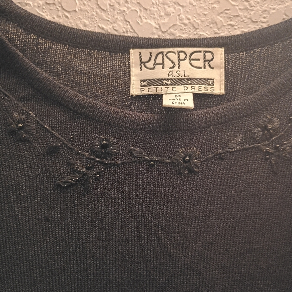 Kasper Medium Petite Classic Black Sweater Dress - Picture 2 of 6